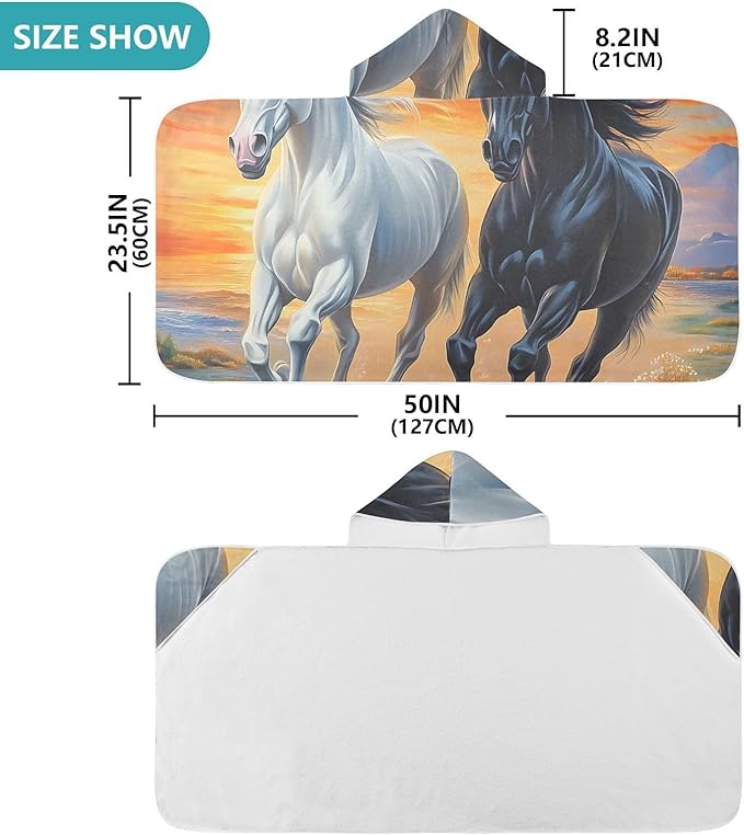 SUABO Kids' Bath Towels Two Running Horse Hooded Towels for Boys Girls,Toddler Towels Multi-Purpose for Beach,Pool and Bathroom,23.5" x 50", Soft and Highly Absorbent
