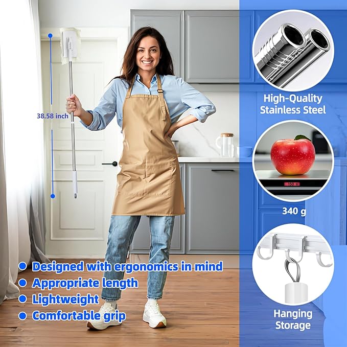 Snap-Grip Mini Mop with 39in Handle — INWEJIA Zero-Touch Gap Dust Cleaner & Locking Head, Disposable Lazy Mop Wet and Dry for Kitchen Bathroom Toilet Corners Window Wall Cleaning