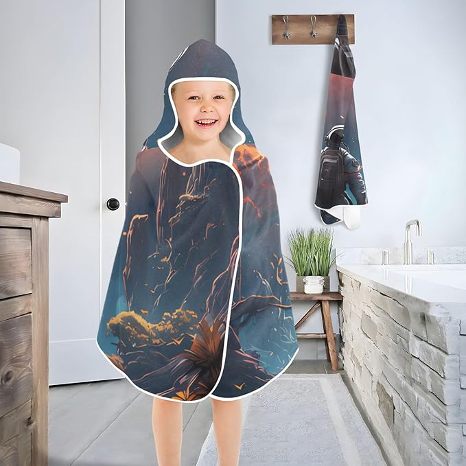 Hooded Towel for Kids Travelling Man in The River Staring The Sun Beach Wrap Bath Towels 50x23.5in
