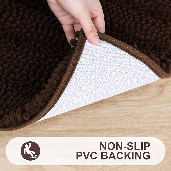 Grandaily Chenille Striped Bathroom Rugs 40x32, Extra Thick and Absorbent Bath Mats, Non-Slip Soft Plush Shaggy Shower Carpet, Machine Wash Dry, Bath Rug for Bathroom, Brown
