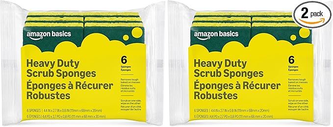 Amazon Basics Heavy Duty Sponges, Yellow/Green, 12-Pack (2 Packs of 6), Packaging May Vary