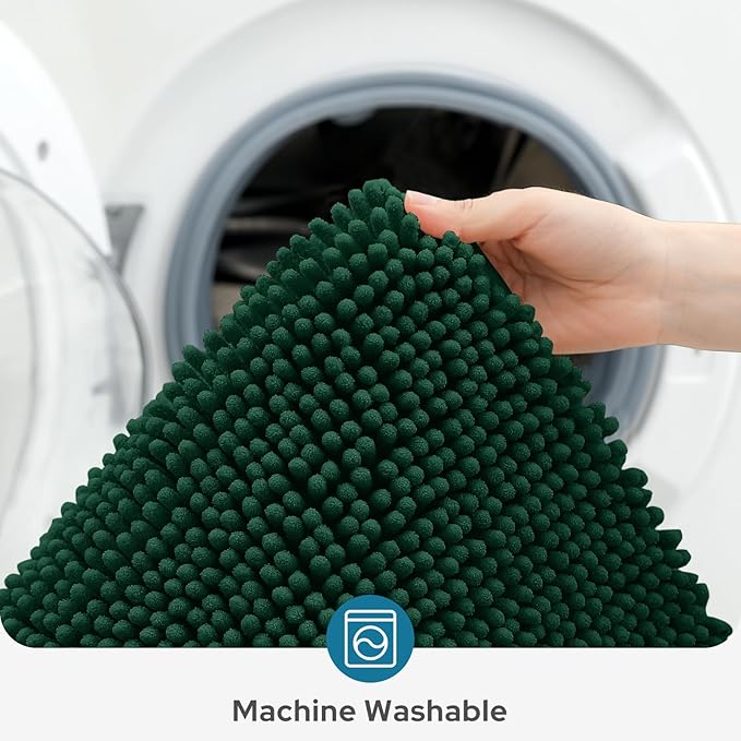 BYSURE Dark Green Bathroom Rugs Sets 3 Piece Non Slip Extra Absorbent Plush Chenille Soft Washable Bath Mats