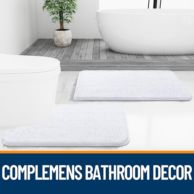 OLANLY Bathroom Runner Rugs 47x17, Extra Soft Absorbent Chenille Bath Rugs, Rubber Backing Quick Dry, Machine Washable Long Bath Mats for Bathroom Floor, Tub and Shower, Home Decor Accessories, White