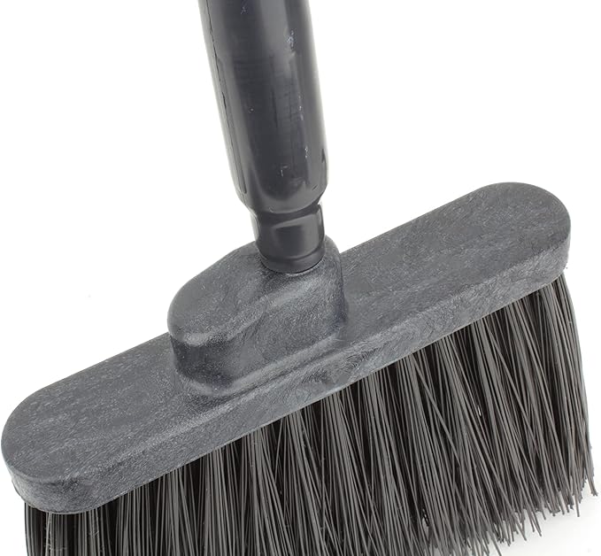 SPARTA 41083EC03 Plastic Color Coded Broom, Unflagged Bristles, Long Broom With Angled Head For Small Debris Cleaning, 56 Inches, Black, (Pack of 12)