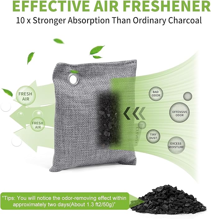 CLEVAST 16 Pack Activated Bamboo Charcoal Odor Absorber - Air Purifying Bags(8x100g, 8x50g), Natural Fresh Deodorizer and Moisture Eliminator for Home, Closet, Car Air freshener, Grey