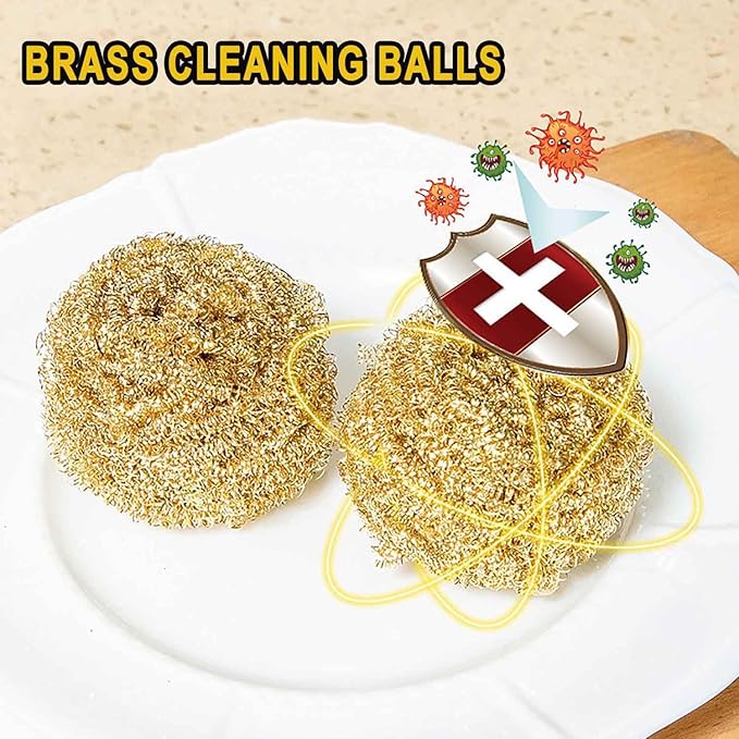 6PCS Brass Kitchen Cleaner, Scrubbing Scour Copper Scrubber Non Scratch Dishes Scrubber Kitchen Steel Wool Easy Scouring Scrubbing Brush Pot Pan Oven Washing Ball Golden Copper Scrubbers