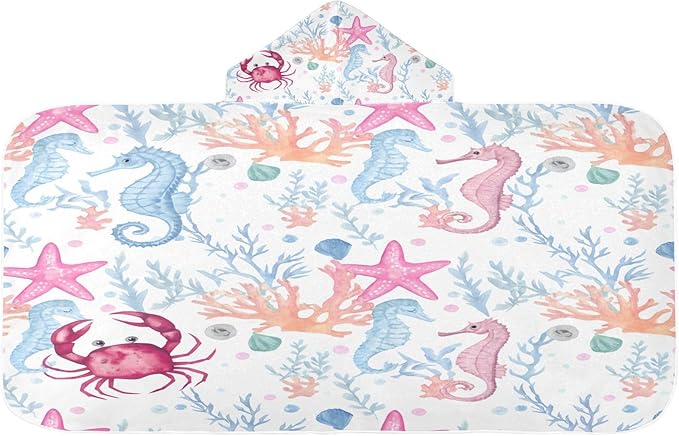 CEBUGI Starfish Hooded Bath Towel for Kids Absorbent Soft Bath Towel Wrap with Hood 50x23.5in Pool Beach Shower Towel for Boys Girls