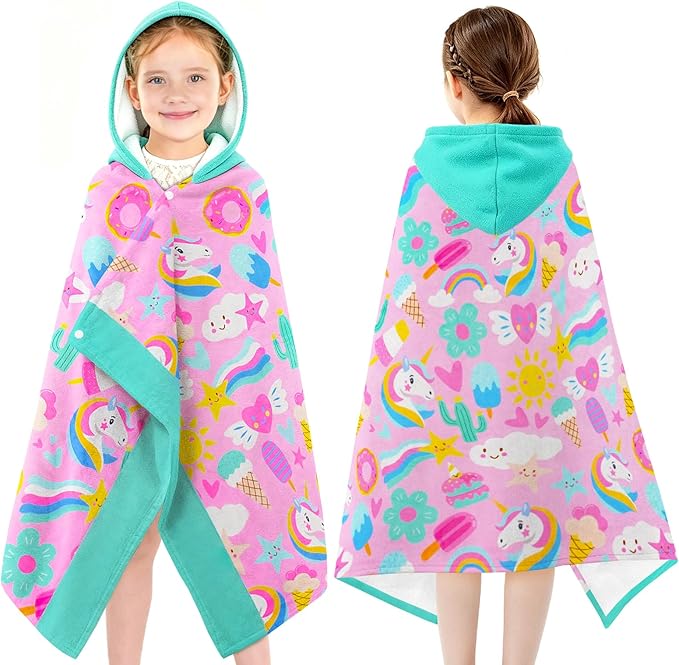 Hooded Towels for Kids - Superfine Fiber Unicorn Toddler Hood Bath Towels Beach Hooded Poncho Absorbent Pool Toddler Swim Bath Wrap for Boys & Girls 3-10 Years Beach Essentials, 60*35 inches