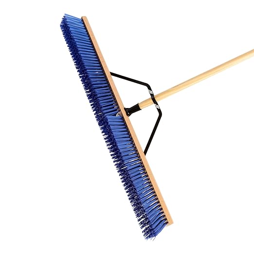 Restaurantware-Clean Tek Professional 36 Inch Push Broom, 1 Heavy-Duty Broom with 60” Handle - Medium Plastic Bristles, Durable, Wooden, Commercial Use, for Deck, Driveway, Garage, Yard, Patio