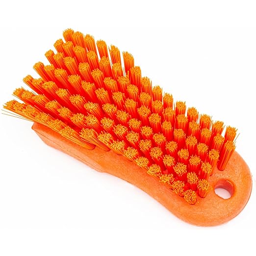 SPARTA Plastic Cutting Board Scrub Brush with Hanging Hole for Washing Cutting Boards, 6 Inches, Orange