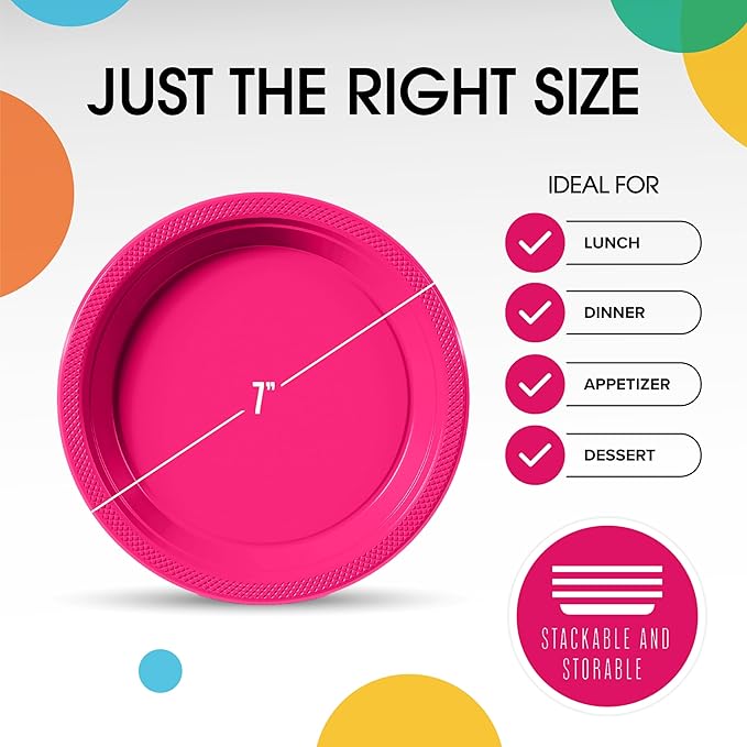 7" Cerise plastic plates (50)