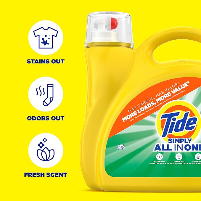 Tide Simply All-In-One Liquid Laundry Detergent, Daybreak Fresh Scent, 138 Loads, 182 fl oz