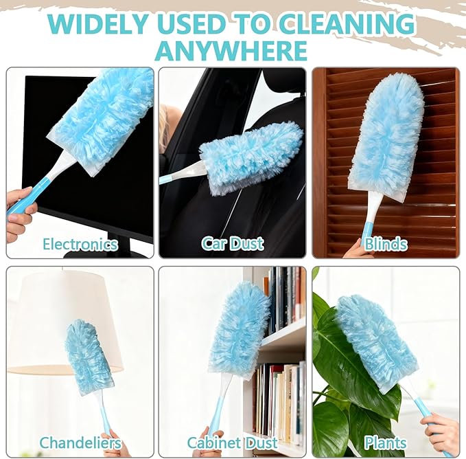 40 Pack Duster Refills Kit Disposable for Swiffer Duster Handle,360° Deep Cleaner Heavy Duty Replacement with 1 Handle,for Home, Blinds, Car, Pet, Furniture, Fans(Blue)
