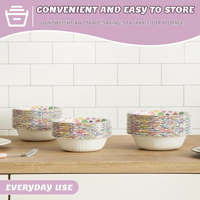 30 Pack Paper Bowls, 16 Oz Disposable Soup Bowl, Heavy Duty Printed Disposable Bowls Bulk For Snacks, Dessert, Breakfast, Lunch And Dinner Meals (Petal Pattern)
