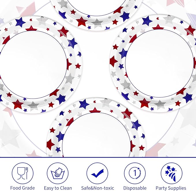 50Pcs Patriotic Paper Plates 10 Inch Large Heavy Duty 4th of July American Flag Disposable Platter Red Blue White Plate for 250 Anniversary President Election Memorial Independence Day Party Supplies