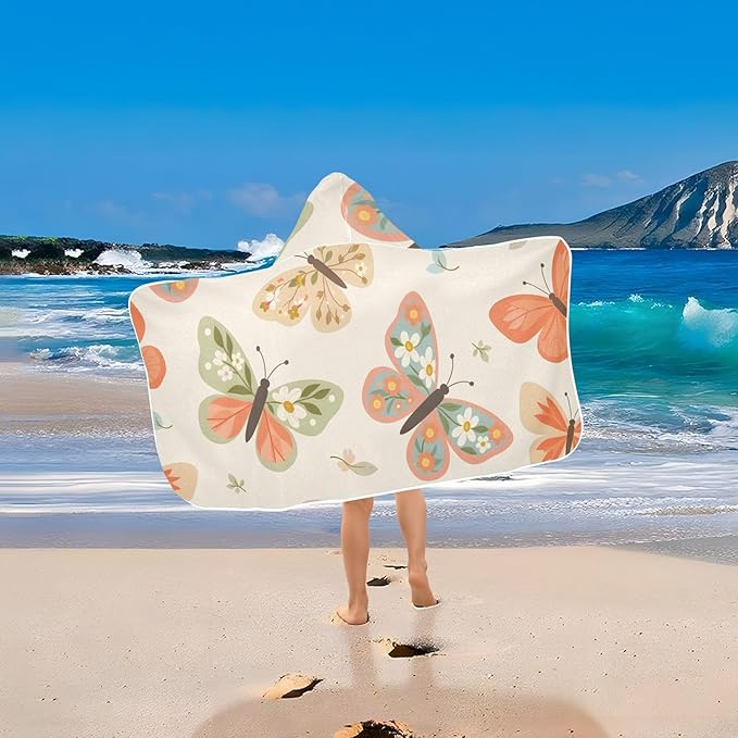 SUABO Kids' Bath Towels Butterfly with Flower Hooded Towels for Boys Girls,Toddler Towels Multi-Purpose for Beach,Pool and Bathroom,23.5" x 50", Soft and Highly Absorbent