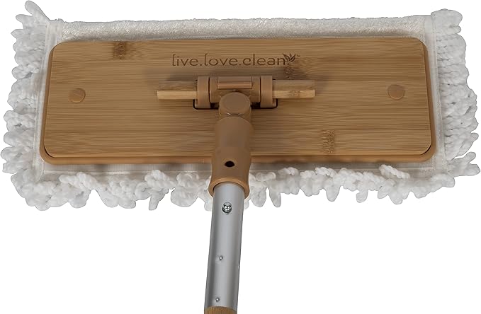 Harper Live.Love.Clean. Bamboo 2-in-1 Smooth Surface Wet/Dry Dust Mop with (2) Washable Pads for Cleaning Dust, Pet Hair & Fine Dry Dirt