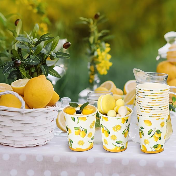 Umigy 100 Pcs Lemonade Paper Cups Disposable Lemonade Stand Cups Bathroom Mouthwash Drinking Disposable Cups for Summer Party Picnics Barbecues Traveling Hot Cold Beverage Water Juice (8 oz)