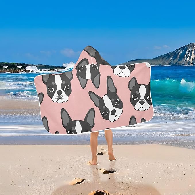 SUABO Kids' Bath Towels French Bulldog Hooded Towels for Boys Girls,Toddler Towels Multi-Purpose for Beach,Pool and Bathroom,23.5" x 50", Soft and Highly Absorbent