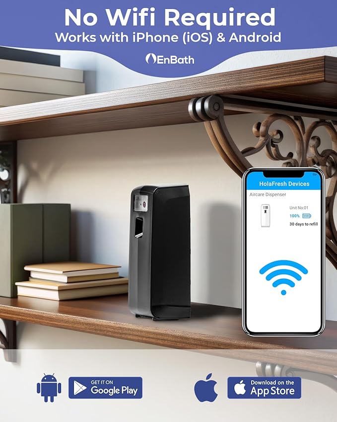 Programmable Automatic Air Freshener Spray Dispenser - Bluetooth App Controlled, Wall Mount or Standalone, Compatible with Glade & Airwick, Commercial or Home Use - IPhone (iOS) & Android Compatible