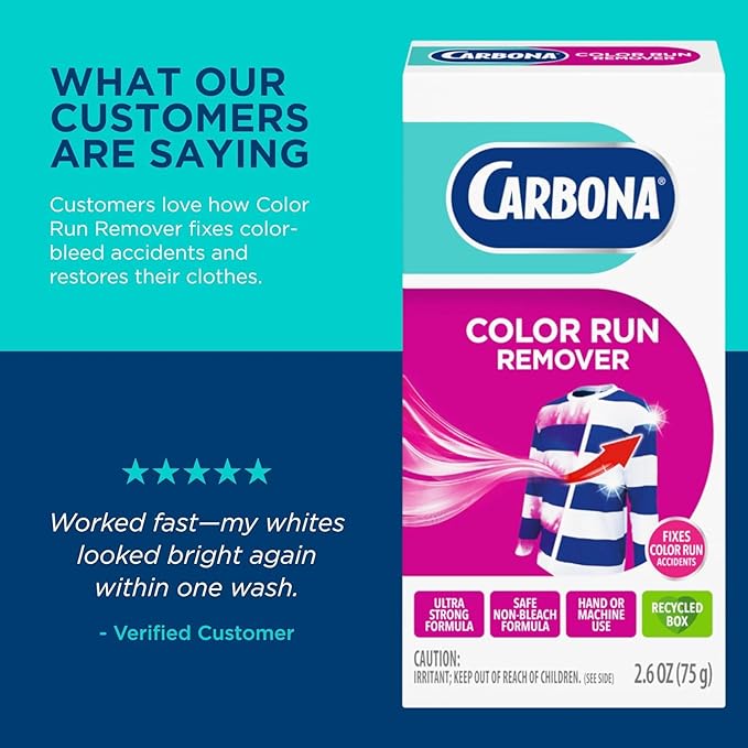 Carbona Color Run Remover (2.6 Oz), Ultra Strong Laundry Dye Transfer Remover, Helps Fix Color Run Accidents, Brightens Whites, Hand or Machine Use