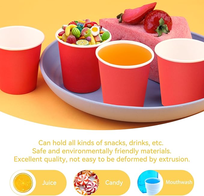 150 Pack 3oz Bathroom Cups, 3oz Paper Cups, Mouthwash Cups, Small Paper Cups Ideal for Bathroom,Supermarket,Birthday Party,Picnic and BBQ (Red)