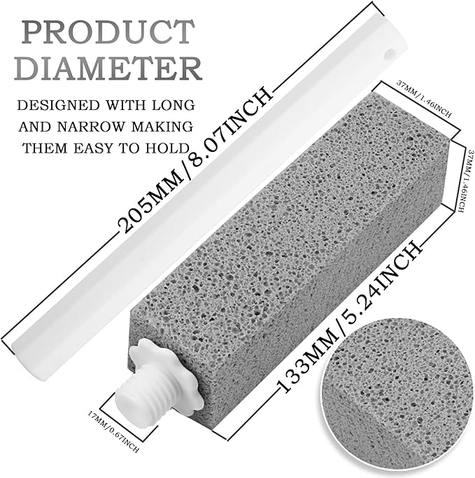 JONMON Pumice Stone for Toilet Cleaning, 10Pcs Bathroom Toilet Bowl Hard Water Rings Clean Brush Set with 1 Long Handle for Removing Tub, Swimming Pool, Tile, Kitchen, Sink