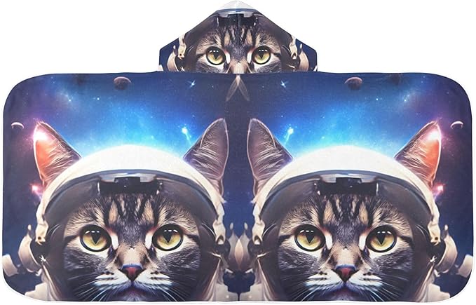 Hooded Towel for Kids Cat in an Astronaut Suit Beach Wrap Bath Towels 50x23.5in
