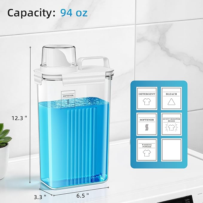 Laundry Detergent Dispenser for Laundry Room,94oz Fabric Softener Dispenser,Liquid Laundry Detergent Container,Laundry Detergent Organizer for Laundry Room Organization with 6 Labels,3 Pack