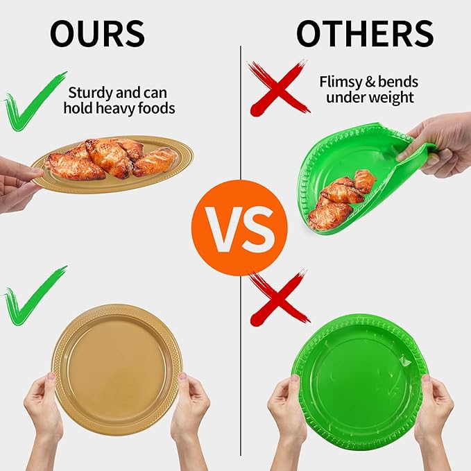 50 Count Gold Plastic Plates, 9 Inch Disposable Dinner Plates Party Plates for Birthday Wedding Party Supplies Dessert Plates (Gold, 9 Inch)