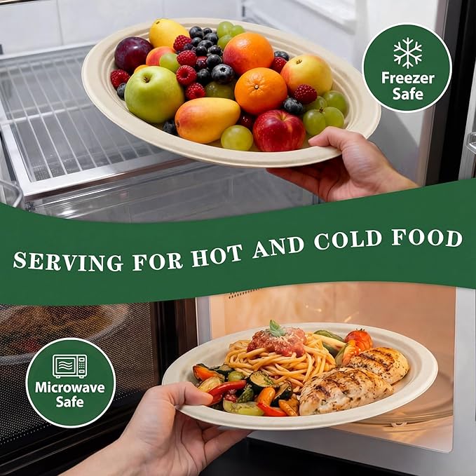 Tinybee 100% Compostable Oval Paper Plates 12 Inch [50-Pack] Heavy-Duty, Eco-Friendly, Biodegradable Bagasse Platters, Natural Unbleached Brown Disposable Plates for BBQ/Picnic/Party (BPI-Certified)