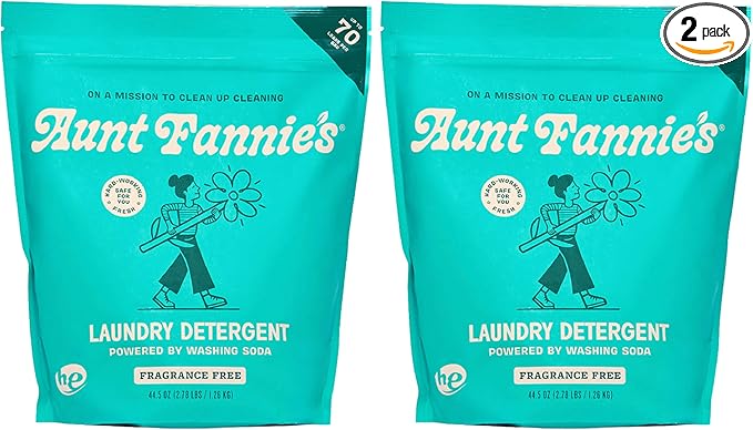 Aunt Fannie's Powder Laundry Detergent, Deep Cleaning, Plant Based, Natural Ingredients, 70 Loads Per Bag, Fragrance Free, 88 Oz