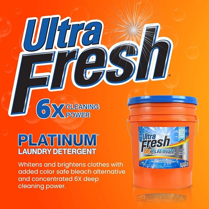 Ultra Fresh 4 Pack Liquid Laundry Detergent, 6X Platinum, 5 Gal, OXY Color Safe Bleach Alt™ - Household Cleaning Supplies and Accessories for Clothing and Fabric Items