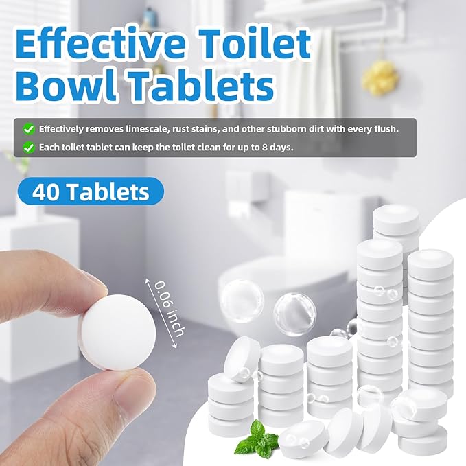 G · PEH Toilet Bowl Cleaner Tablets 40 Pack, Long-Lasting Drop-in Toilet Tank Cleaner,Fresh Scent - Deodorizing & Descaling, Continuous Cleaning for All Toilets get a Fresh Bathroom