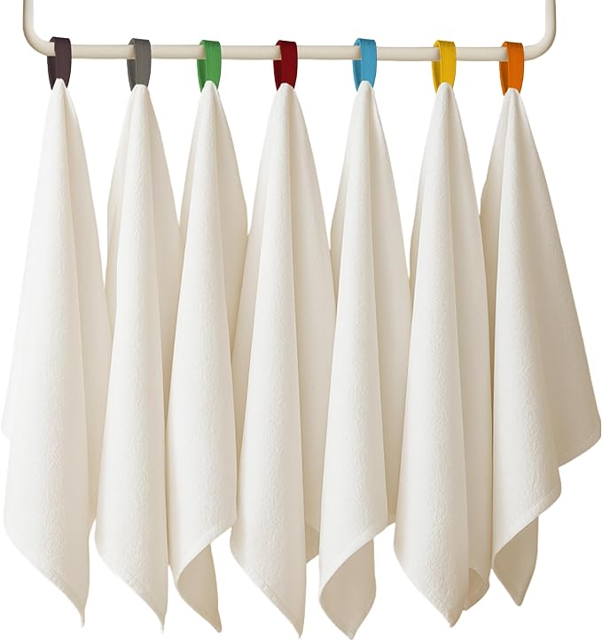 Flour Sack Towels| Tea Towel for Crafts| Kitchen Towels Cotton Blank Towel for Embroidery Baking Bread Proofing Linen Cover | Super Absorbent Dish Towels with Color Hanging Loops 7 Pack 28"x28" White