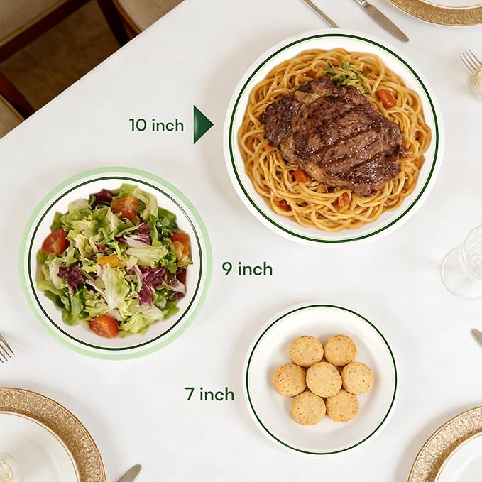 Disposable Paper Plates 10 Inch, 130PCS Paper Plates Bulk with Green Rims, Heavy Duty Paper Plates for Everyday Use, Picnic, BBQ, Microwave, Breakfast, Lunch & Dinner