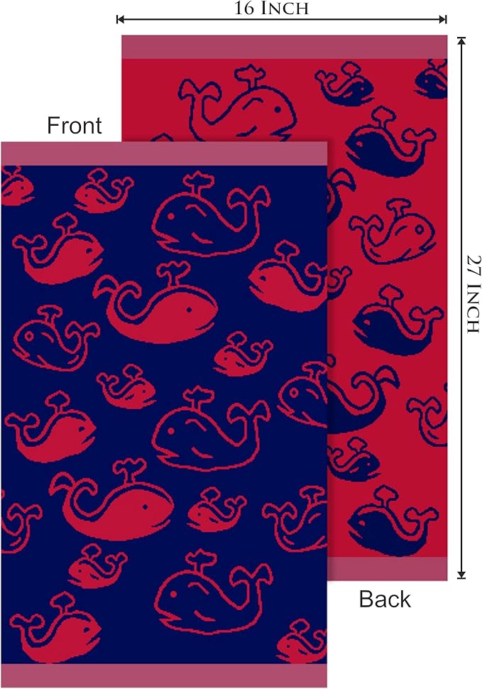 ORIGINAL KIDS Hand Towels - Bath Time Whale of A Time Set of 6 Hand Towel - 100% Cotton Jacquard Super Soft Colorful Absorbent Quick Dry Easy Care Bathroom Face Towel Gift - 16 x 27 - Navy Blue Red