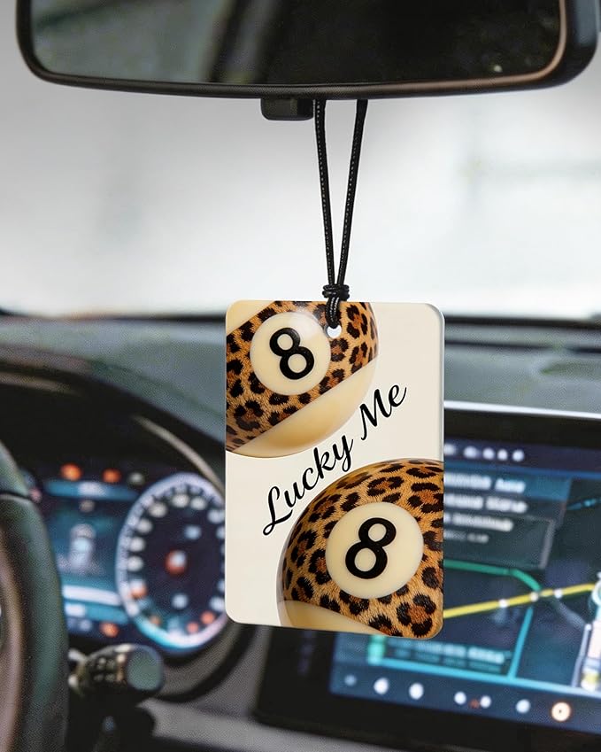Preppy Leopard Print Orange Citrus Car Air Freshener 4pcs, Trendy Girly Y2k Cheetah 8 Ball Martini Ace Card Hanging Scents Car Accessories Interior Mirror Decor for Women Girls
