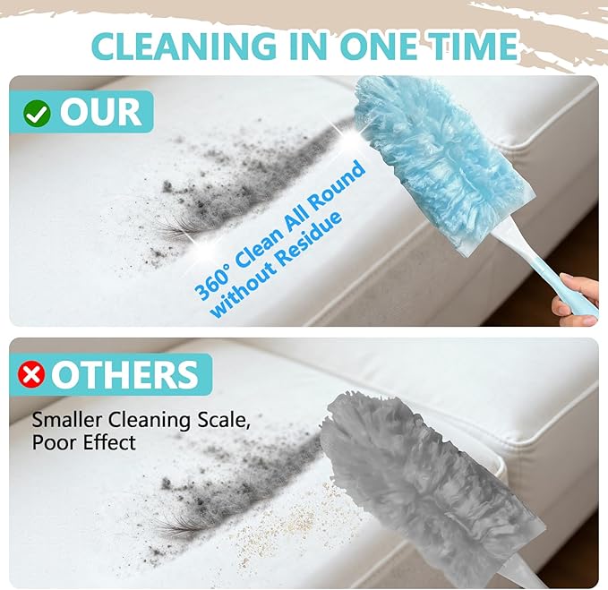 40 Pack Duster Refills Kit Disposable for Swiffer Duster Handle,360° Deep Cleaner Heavy Duty Replacement with 1 Handle,for Home, Blinds, Car, Pet, Furniture, Fans(Blue)