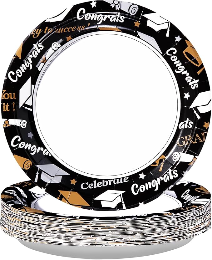 Grencian 50 Pcs Graduation Plates 10" Large Graduation Party Plates Disposable Heavy Duty 2026 Congrats Grad Paper Platters for Class of 2026 College High School Graduate Party Supplies Decorations