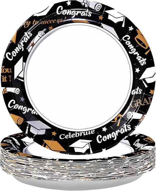 Grencian 50 Pcs Graduation Plates 10" Large Graduation Party Plates Disposable Heavy Duty 2026 Congrats Grad Paper Platters for Class of 2026 College High School Graduate Party Supplies Decorations