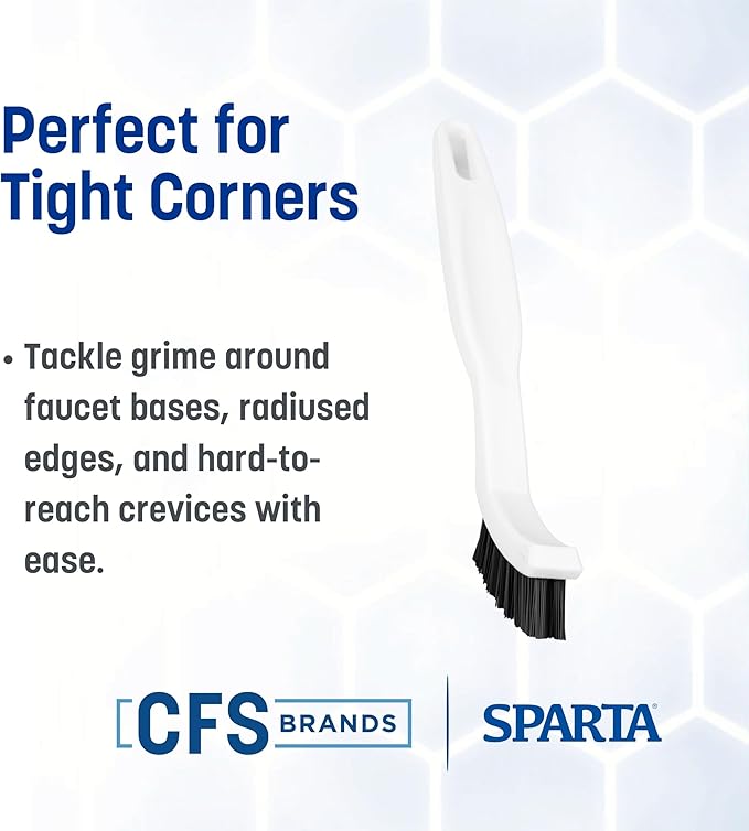 SPARTA Flo-Pac Grout Brush Detail Crevice Brush, Firm Chemical-Resistant Nylon Bristles with Angled Ergonomic Handle, Hanging Holes for Tile, Grout, Corners, Boxes, 8 Inches, White (Pack of 24)