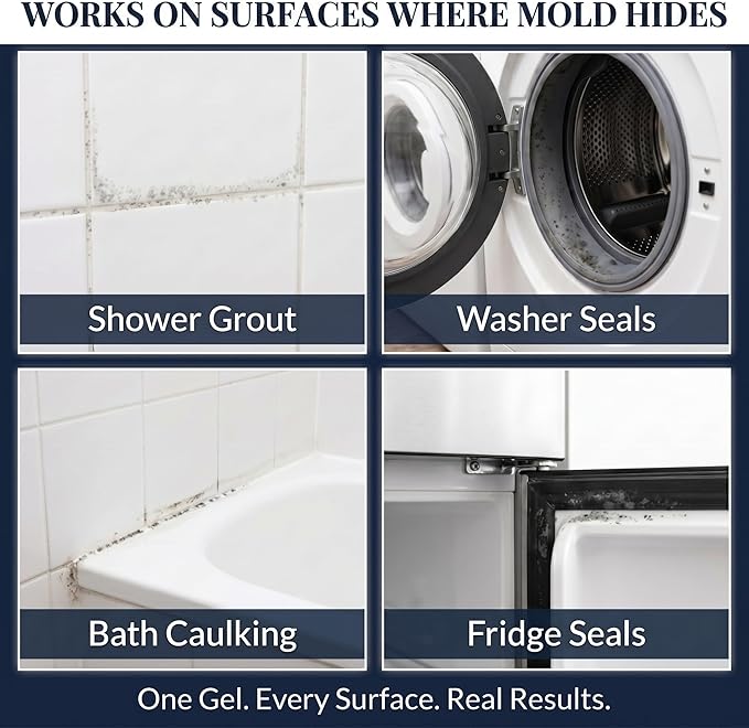 BUKKI Professional Mold Stain Remover Gel (7 FL OZ), Heavy Duty Thick Gel for Shower Grout, Front Load Washer Seals, Caulking, Bathrooms, Sinks and Tile