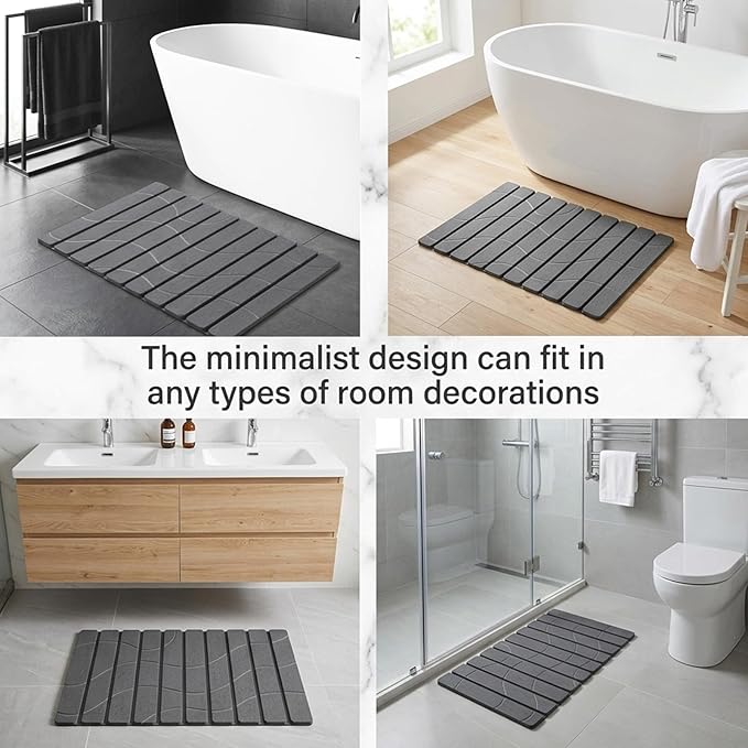 Linidcoud Foldable Stone Bath Mat, Non Slip Large Diatomaceous Shower Mat, Super Absorbent Quick Drying Stone Mat for Bathroom Kitchen Floor Counter Sink,Easy to Clean & Store (24" x 16" Dark Gray)