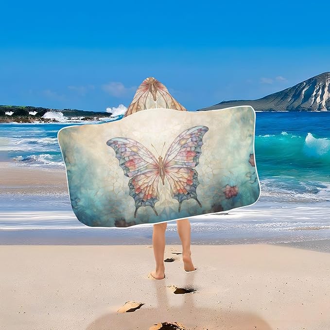 Hooded Towel for Kids Butterfly and Leaf Beach Wrap Bath Towels 50x23.5in