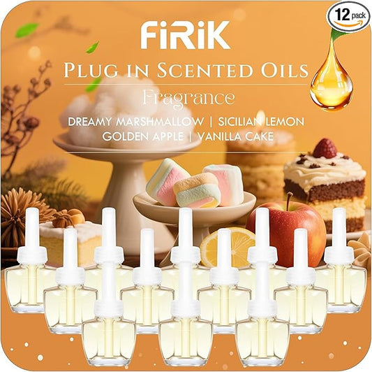 Plug In Refills Air Freshener, Dreamy Marshmallow, Sicilian Lemon, Golden Apple, Vanilla Cake, for Home and Bathroom 7.92 Fl Oz, 12 Count, Compatible with Air Wick & Glade, Not Include Glade Plus