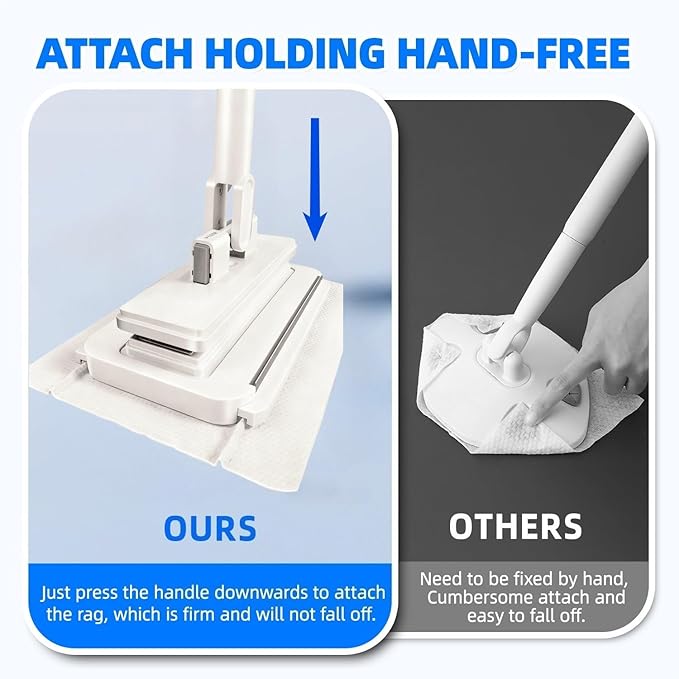 Press Grip Mini Mop, Zero-Touch Gap Dust Cleaner with 39in Lazy Mop & Hands-Free Lock Head, Disposable Dust Mop for House Wall Bathroom Toilet Corners Multi Surface Cleaning with 5 Cloths