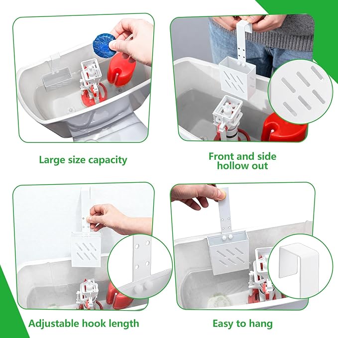 2Pack White Toilet Bowl Tablet Holder Toilet Cleaner Holders, Hanging Toilets Cleaner Caddy, Toilets Tank Cleaning Tablet Holders, Stainless Steel Tank Caddy with Adjustable Hook
