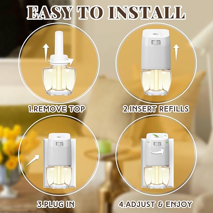 Plug in Air Freshener Kit with Warmer, 9 Refill Oils + 1 Diffuser in Lavender, Linen, Vanilla – Air Freshener for Home, 5.94 Fl Oz, Compatible with Air Wick & Glade, Not Include Glade Plus