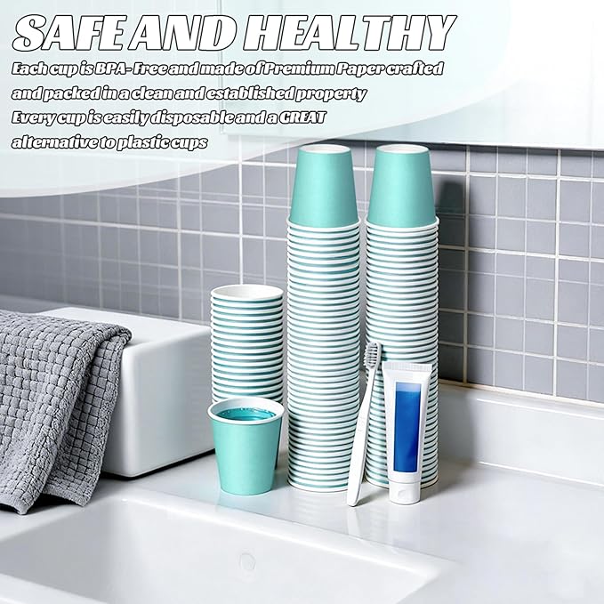 200 Pack 3 oz Paper Cups, Bathroom Cups Disposable, Moushwash Cups for Snack Water, Juice, Candy Ideal for Party Bathroom and Office(Blue)